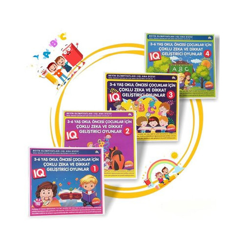 3-6 Yaş Okul Öncesi Çocuklar için Zeka ve Dikkat Geliştren Oyunlar Seti-4 Kitap Takım Bahar Çelik